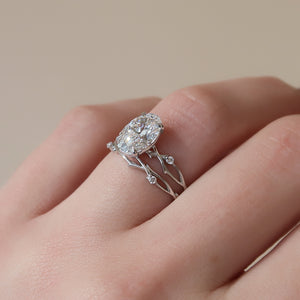 The Twig Set  With A 2.5 Carat Oval 14K White Gold Moissanite