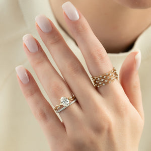 The Twig Set  With A 2.5 Carat Oval 18K Yellow Gold Moissanite