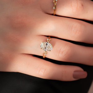 The Twig Set  With A 2.5 Carat Oval 18K Yellow Gold Moissanite