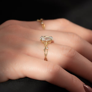 The Twig Set  With A 2.5 Carat Oval 18K Yellow Gold Moissanite