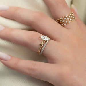 The Twig Set  With A 2.5 Carat Oval 18K Yellow Gold Moissanite