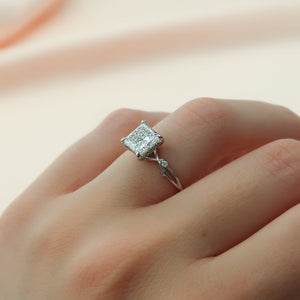 The Twig Set  With A 2.5 Carat Princess 14K White Gold Moissanite