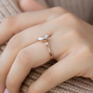 The Twig Set  With A 2.5 Carat Pear 14K Rose Gold Moissanite
