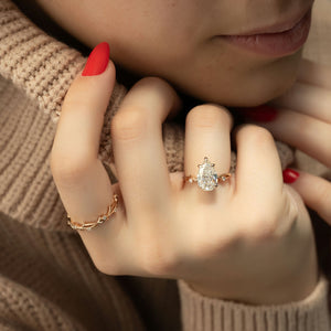 The Twig Set  With A 2.5 Carat Pear 14K Rose Gold Moissanite