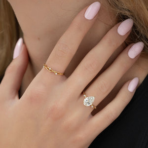 The Twig Set  With A 2.5 Carat Pear 14K Yellow Gold Moissanite