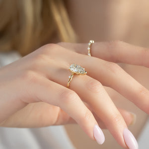 The Twig Set  With A 2.5 Carat Pear 14K Yellow Gold Moissanite