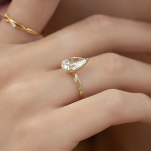 The Twig Set  With A 2.5 Carat Pear 14K Yellow Gold Moissanite