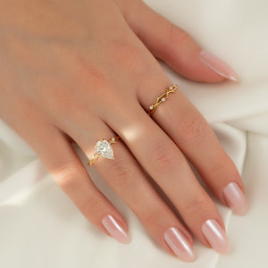 The Twig Set  With A 2.5 Carat Pear 14K Yellow Gold Moissanite