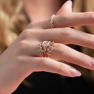 The Twig Set  With A 1.5 Carat Round 14K Rose Gold Moissanite