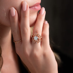 The Twig Set  With A 1.5 Carat Round 14K Rose Gold Moissanite