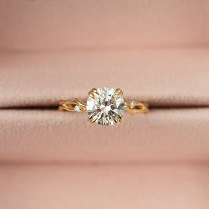 The Twig Set  With A 1.5 Carat Round 18K Yellow Gold Moissanite