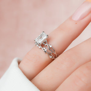 The Twig Set  With A 3.5 Carat Radiant 18K White Gold Moissanite