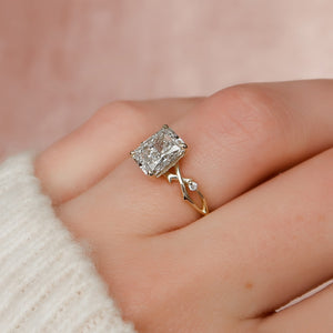The Twig Set  With A 2.5 Carat Radiant 18K Yellow Gold Moissanite