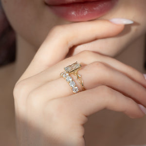 The Twig Set  With A 2.5 Carat Radiant 18K Yellow Gold Moissanite