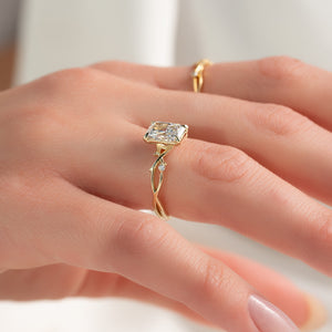 The Twig Set  With A 2.5 Carat Radiant 18K Yellow Gold Moissanite