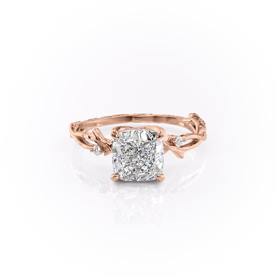 The Textured Twig Set With A 3 Carat Cushion 14K Rose Gold Lab Diamond