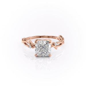 The Textured Twig Set With A 3 Carat Cushion 14K Rose Gold Lab Diamond