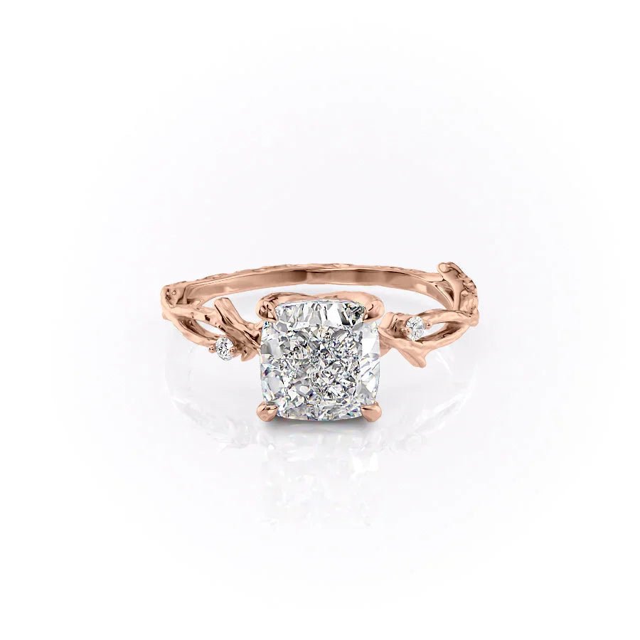 The Textured Twig Set  With A 2 Carat Cushion 14K Rose Gold Moissanite