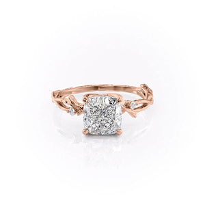 The Textured Twig Set With A 2 Carat Cushion 14K Rose Gold Lab Diamond