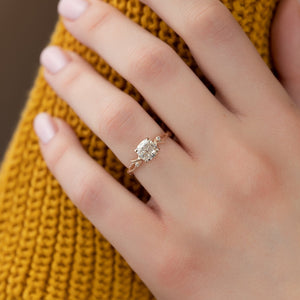 The Textured Twig Set  With A 5 Carat Cushion 14K Rose Gold Moissanite