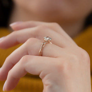 The Textured Twig Set  With A 5 Carat Cushion 14K Rose Gold Moissanite