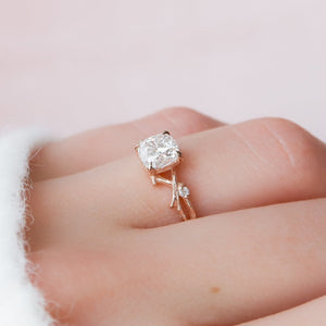 The Textured Twig Set  With A 3 Carat Cushion 14K Rose Gold Moissanite