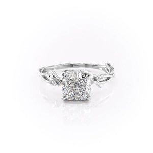 The Textured Twig Set  With A 1 Carat Cushion 18K White Gold Moissanite