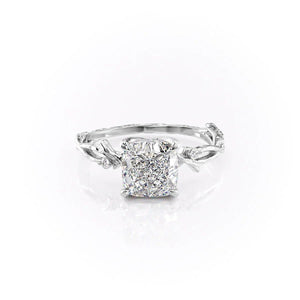 The Textured Twig Set With A 2.5 Carat Cushion 14K White Gold Lab Diamond