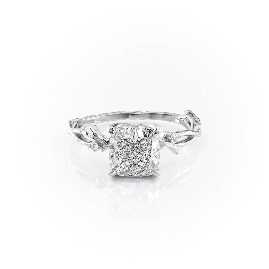 The Textured Twig Set  With A 1 Carat Cushion 14K White Gold Moissanite