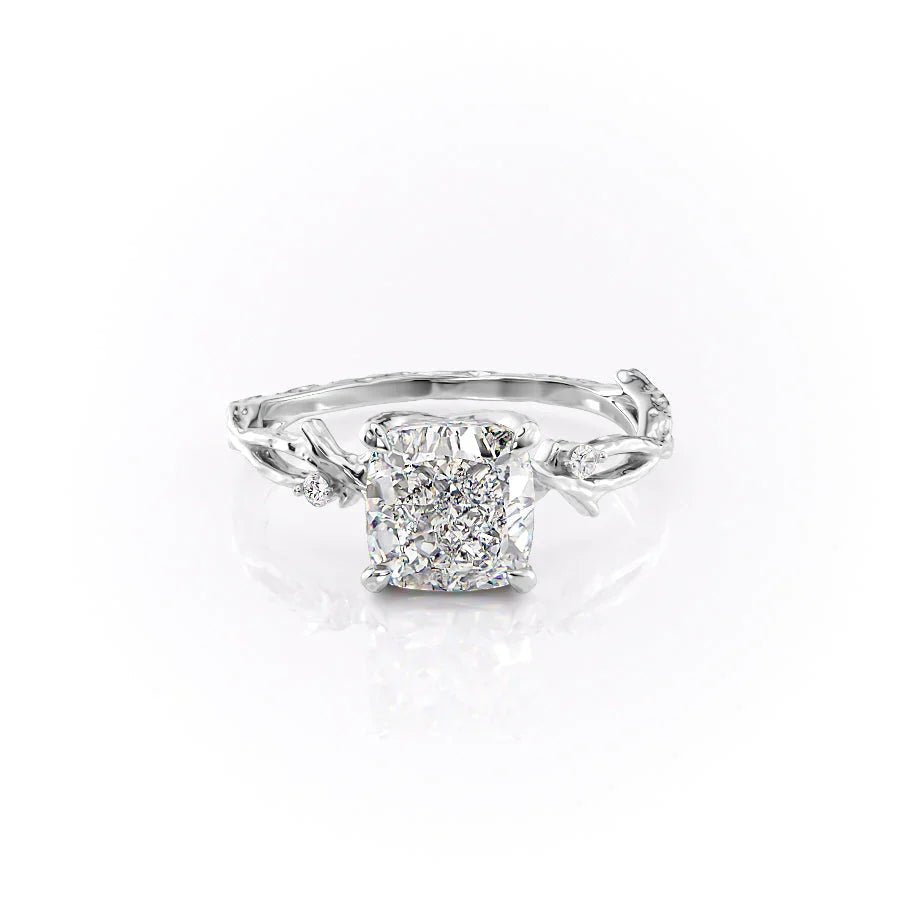 The Textured Twig Set With A 3 Carat Cushion 18K White Gold Lab Diamond