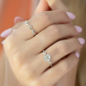 The Textured Twig Set With A 3 Carat Cushion 18K White Gold Lab Diamond
