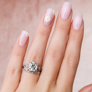 The Textured Twig Set  With A 1 Carat Cushion 14K White Gold Moissanite