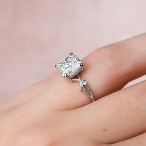 The Textured Twig Set With A 3 Carat Cushion 14K White Gold Lab Diamond