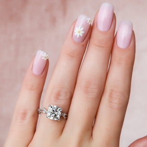 The Textured Twig Set  With A 1 Carat Cushion 14K White Gold Moissanite