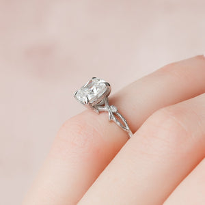 The Textured Twig Set With A 3 Carat Cushion 14K White Gold Lab Diamond
