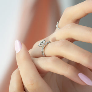 The Textured Twig Set  With A 1 Carat Cushion 18K White Gold Moissanite