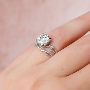 The Textured Twig Set With A 3 Carat Cushion 14K White Gold Lab Diamond