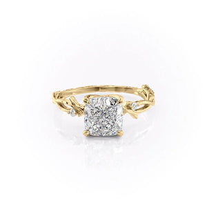 The Textured Twig Set  With A 2.5 Carat Cushion 14K Yellow Gold Moissanite