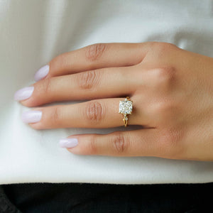 The Textured Twig Set  With A 2.5 Carat Cushion 18K Yellow Gold Moissanite