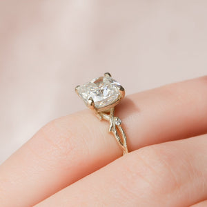 The Textured Twig Set With A 2 Carat Cushion 18K Yellow Gold Lab Diamond