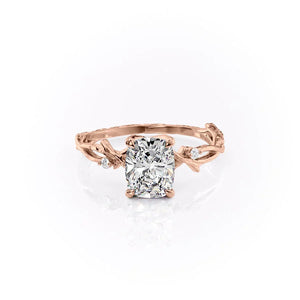The Textured Twig Set  With A 1 Carat E. Cushion 14K Rose Gold Moissanite
