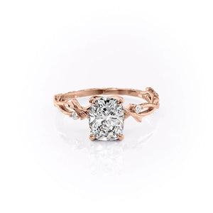 The Textured Twig Set  With A 2 Carat E. Cushion 14K Rose Gold Moissanite