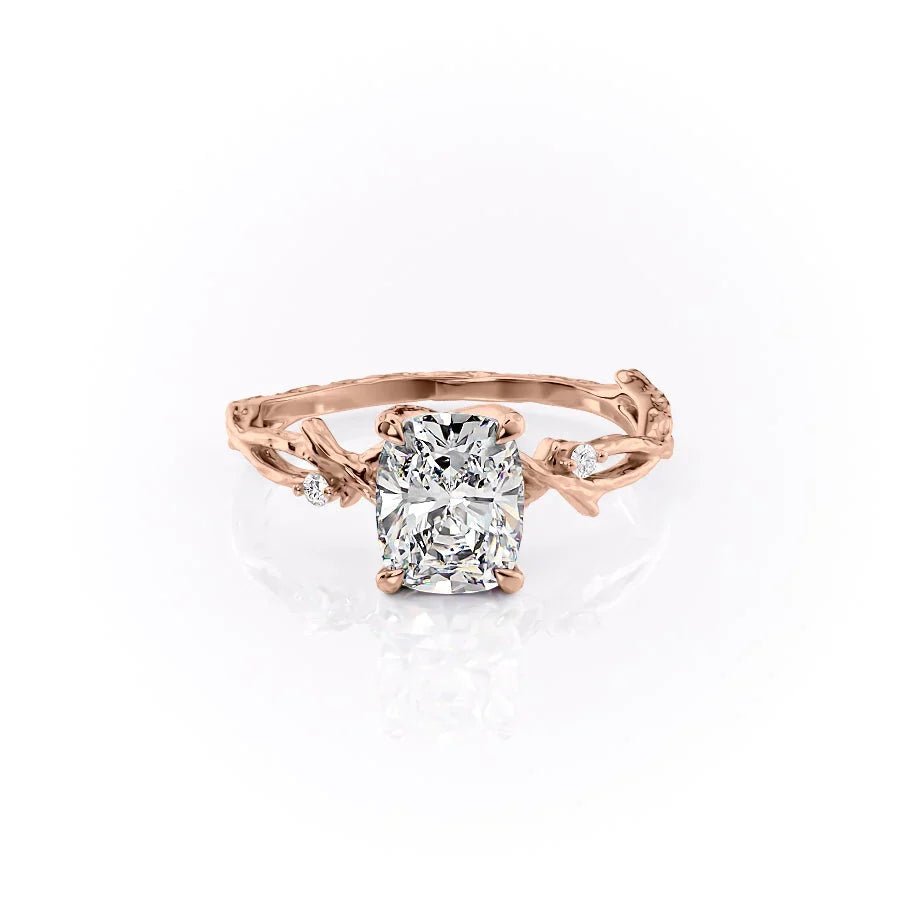 The Textured Twig Set With A 1 Carat E. Cushion 14K Rose Gold Lab Diamond