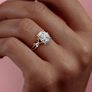 The Textured Twig Set  With A 1 Carat E. Cushion 14K Rose Gold Moissanite