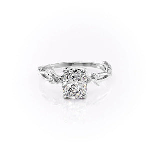 The Textured Twig Set  With A 1.5 Carat E. Cushion 18K White Gold Moissanite