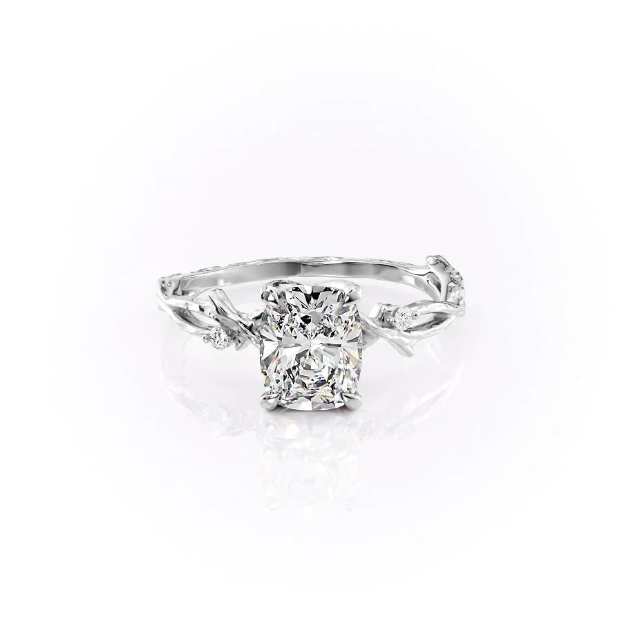 The Textured Twig Set With A 1 Carat E. Cushion 18K White Gold Lab Diamond