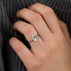 The Textured Twig Set  With A 4 Carat E. Cushion 14K White Gold Moissanite