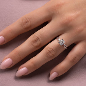 The Textured Twig Set With A 3 Carat E. Cushion 18K White Gold Lab Diamond