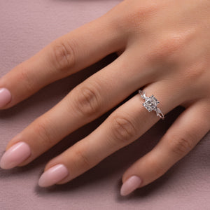 The Textured Twig Set  With A 1 Carat E. Cushion 18K White Gold Moissanite