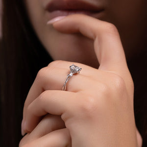 The Textured Twig Set With A 1.5 Carat E. Cushion 14K White Gold Lab Diamond